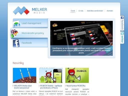 melker media, s.r.o. je společnost zabývající se internetovými projekty. specializuje se na lead management a facebook. melker media, s.r.o. je firma vytvářející a spravující mezinárodní internetové projekty. nabízíme lead management či facebookové aplikace.