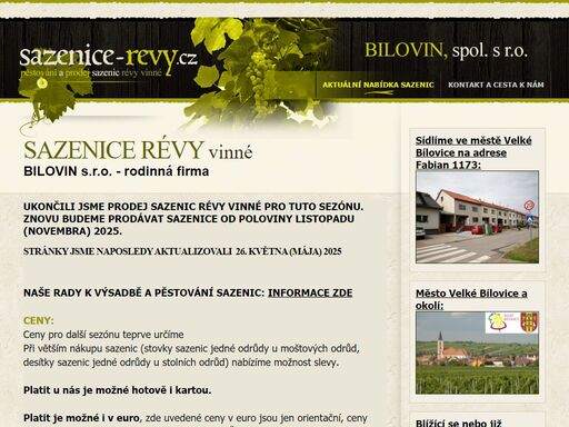 prodej sazenic vinné révy: moštové, stolní, rezistentní, bezsemenné