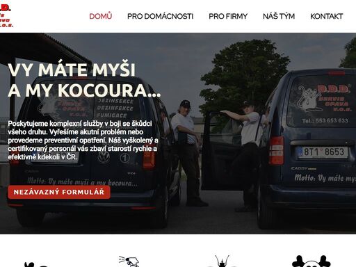 ddd servis opava poskytuje komplexní služby v boji se škůdci všeho druhu. vyřešíme akutní problém nebo provedeme preventivní opatření. provádíme i desinfekci proti covid-19.