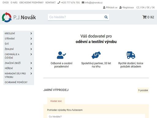 oficiální stránky firmy p.j.novák s.r.o. - vše potřebné pro textilní průmysl. nabízíme šicí potřeby, krejčovské potřeby, čalounické potřeby a mnohem více.