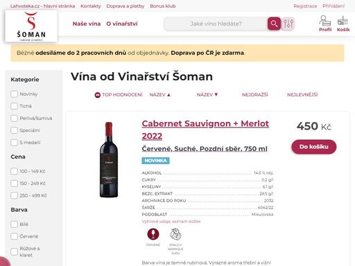 e-shop s kvalitními českými a moravskými víny od vinařství šoman