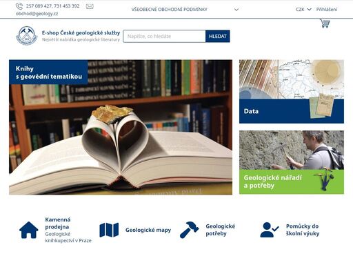 homepage.  
vítejte v e-shopu české geologické služby
česká geologická služba je největším vydavatelem geologické literatury v české republice. 
e-shop nabízí nejnovější publikace, mapy a periodika z produkce čgs i publikace s geologickou tematikou z jiných nakladatelství. 
veškerý sortiment je dostupný také v…