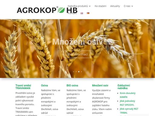 agrokop hb s.r.o. dodává osiva obilovin, osiva kukuřic, travní směsi travaman, osiva meziplodin, osiva řepek, přípravků na ochranu rostlin