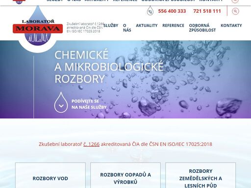 zabýváme se laboratorní činností v oblasti chemických a mikrobiologických rozborů vod, lékárenských vod, vodných výluhů odpadů, odpadů, atd.