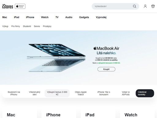 istores je největším apple premium partnerem v české a slovenské republice. věnuje se prodeji výrobků apple - iphone, ipad, mac, apple watch, ipod a příslušenství.