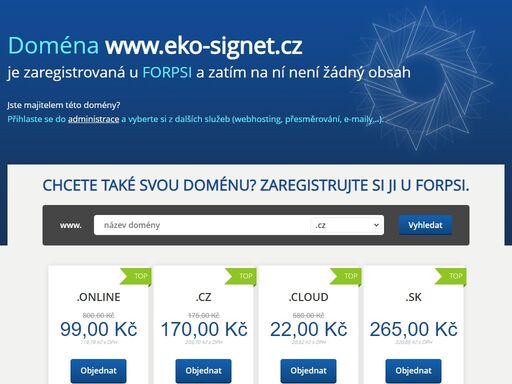 doména eko-signet.cz je úspěšně zaregistrována