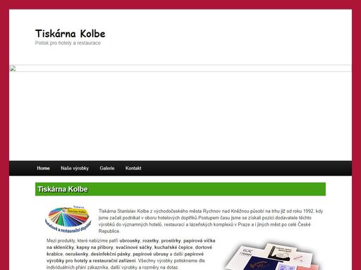 hotelové a restaurační doplňky - ubrousky,  rozetky, prostírky, papírová víčka na skleničky, kuchařské čepice aj. nabízí tiskárna stanislav kolbe.