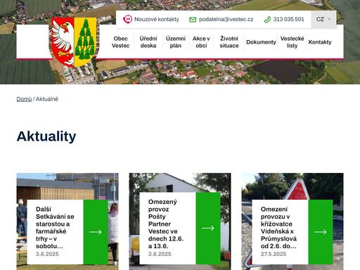 vítejte na oficiálním webu obce vestec. zde naleznete veškeré aktuality o životě v obci, úřední desku i informace o chodu místní samosprávy.