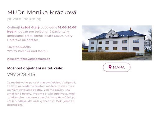 samostatná ordinace lékaře specialisty mudr. monika mrázková