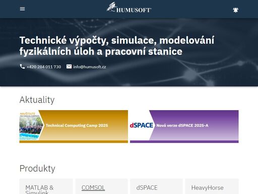 humusoft - technické výpočty, simulace, řídicí technika a pracovní stanice. prodej a podpora software matlab a simulink, comsol multiphysics a systémů dspace.