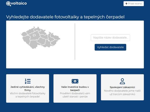 stovky dodavatelů fotovoltaiky a tepelných čerpadel s ověřenými recenzemi na jediném místě. vyberte si nejlepšího dodavatele pro váš dům, chatu či firmu na srovnávači voltaico.cz