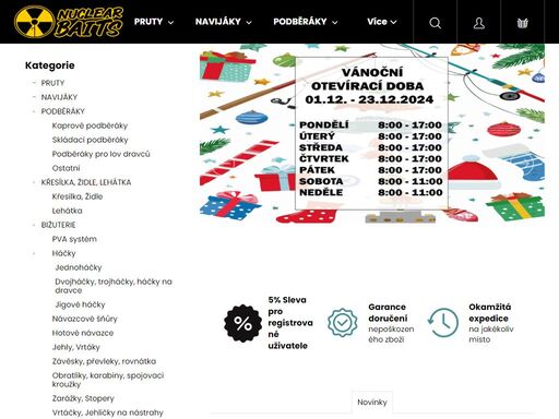 vítejte v obchodě nuclearbaits. náš obchod se specializuje na rybářské potřeby. nabízíme široký výběr rybářského sortimentu od kvalitních a známých značek jako například delphin, mikbaits, emersfish, giant fishing, energofish, carp servis václavík, ks-fish, chytil aj. naším cílem je poskytnutí všech nezbytných potřeb…