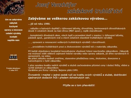 stránky zakázkového truhlářství josefa venzhöfera