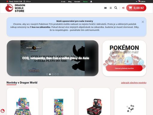 dragon world store - nabízíme rozmanité zboží související s karetní sběratelskou hrou pokémon, rozšířenou po celém světě.