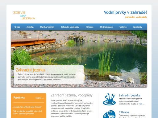 jezírka, zahradní jezírka, zahradní vodopády, filtrace jezírka, hydroizolace jezírka