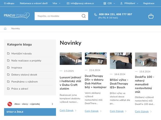 homepage. pracuj zdravě - jak název napovídá, věnujeme se prevenci i řešení obtíží, které souvisí s kancelářskou prací, jak ve firmách, tak domácnostech.
nabízíme řadu produktů pro správnou ergonomii a vytvoření příjemné pracovní atmosféry.
některé produkty si necháváme vyrábět dle naších návrhů, ať jsou to…