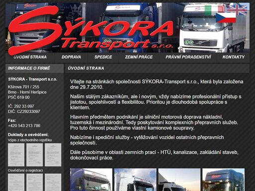 autodoprava, spedice, zemní práce, kamionová doprava.