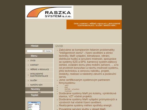 úvodní stránka, co nabízí firma raszka system s.r.o. - výčet aktivit a služeb.