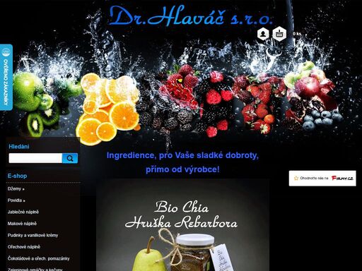 dr.hlaváč s.r.o, bio potraviny, suroviny pro pekaře, cukráře, gastro provozy, jídelny a mlékárny, vláknina, chia, džemy, marmelády, nugeta nutela, sušené ovoce, bio nápoje.