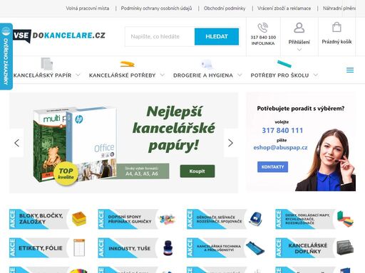 vše pro vaši kancelář od papíru, kancelářských potřeb až po hygienu. máme nejširší nabídku produktů a rádi vám poradíme s výběrem.