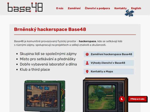 base48 je brněnský hackerspace a komunitní dílna. nabízíme prostor, vybavení a komunitu pro tvoje elektro, 3d tisk, diy a další projekty. zjisti více o nás, našem zaměření a členství.