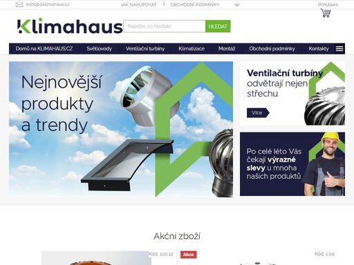 klimahaus eshop - prodej a montáž klimatizace sinclair, fujitsu, unico, rekuperace, tubusové světlovody sunizer, velux, ventilační turbíny lomanco