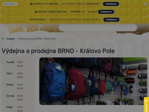 pořiďte na pobočce brno - královo pole vybrané outdoorové a kempingové vybavení nebo vyzvedněte svou objednávku z e-shopu 4camping! info o prodejně zde ?