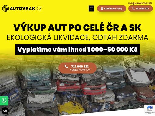 výkup a likvidace aut ?? zlín, brno, jihlava a po celé čr. odtah zdarma ? do 24 h. výkupní cena až 50 000 kč volejte nonstop 722 666 222.