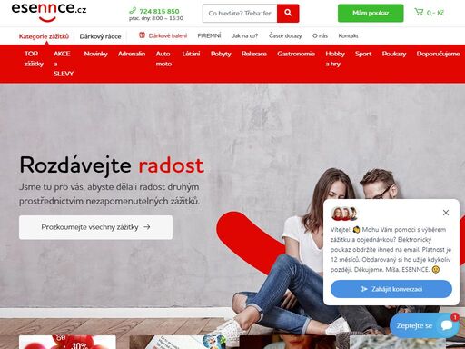 darujte zážitek jako dárek. agentura na zážitky esennce.cz s.r.o. nabízí zážitkové dárky po celé čr všech typů a cen. originální zážitky pro muže i ženy.