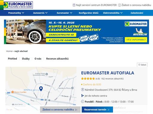autoservisní centrum euromaster, opravy a údržba vozidel, široká nabídka pneumatik - říčany u brna 664 82