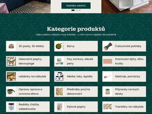 kompletní sortiment pro renovaci nábytku svépomocí - křídové a minerální barvy, transfery, vosky a patiny. nabízíme také kurzy, poradenství a inspiraci pro vaše projekty. doprava zdarma nad 2500 kč.