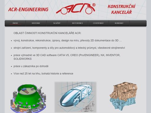 domovská stránka konstrukční kanceláře acr-engineering.