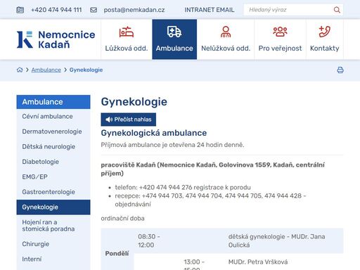 oficiální stránky nemocnice kadaň