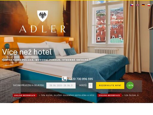 hotel adler praha je ideálně umístěn v samotném centru prahy na rozhraní starého a nového města v klidné historické ulici vedle kostela sv michala a v těsné blízkosti od národní třídy.