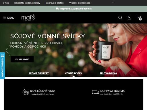 ručně odlévané svíčky ze sójového vosku, voňavé aroma difuzéry, úžasná kosmetika a bytové doplňky. náš e-shop je tu pro vás!