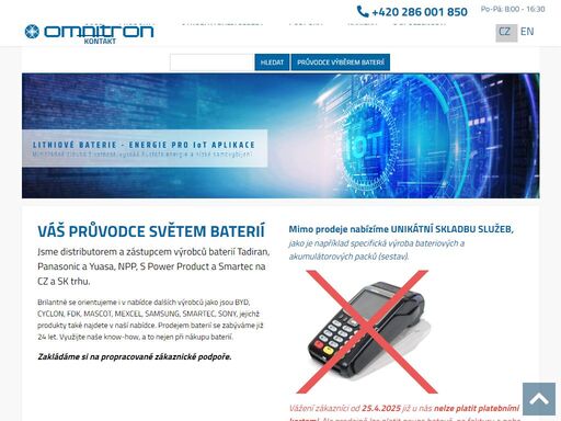 hledáte distributora baterií, akumulátorů, čidel a jiných souvisejících produktů ze světa baterií? máte specifické výrobní požadavky na bateriový pack? společnost omnitron je zde pro vás.