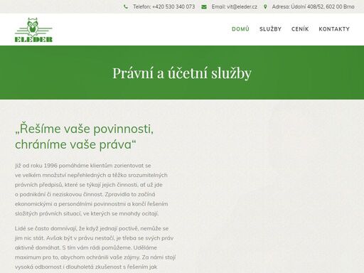 advokát mgr. vít eleder – domovská stránka. komplexní ekonomické a právní služby. sídlo v brně.