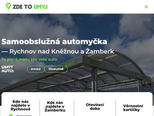 samoobslužná bezkontaktní automyčka v rychnově nad kněžnou (ekologická 10) a žamberku (zemědělská). již od 90 kč. možnost věrnostní slevy.