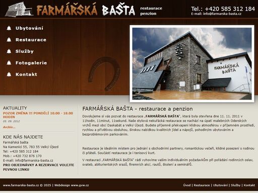 farmářská bašta - nově otevřená farmářská restaurace a penzion na úpatí oderských vrchů.