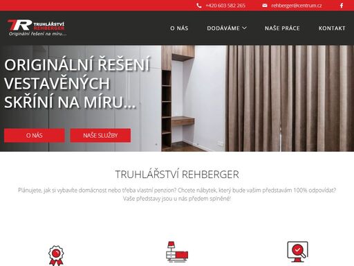 truhlářství rehberger se zabývá zakázkovou výrobou vestavěných skříní, ložnic, obývacích pokojů i kuchyní z moderních materiálů na míru.