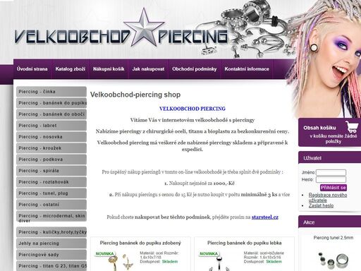 bezkonkurenční ceny piercingů z oceli, titanu, bioplastu. piercing velkoobchodní prodej.