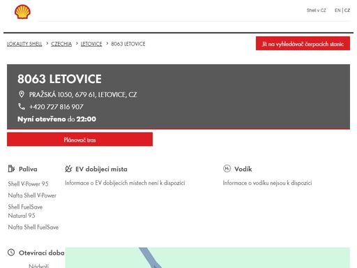 8063 letovice je čerpací stanice v oblasti letovice. tato stanice zahrnuje prodejna a toalety.