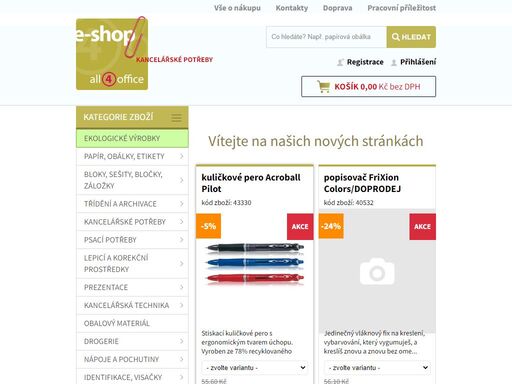 dodáváme kancelářské potřeby, občerstvení a drogerii. internetový prodej kalendářů, diářů a pf. nabízíme také ekologicky šetrné výrobky, tisk merkantilních tiskovin a potisk reklamních předmětů.