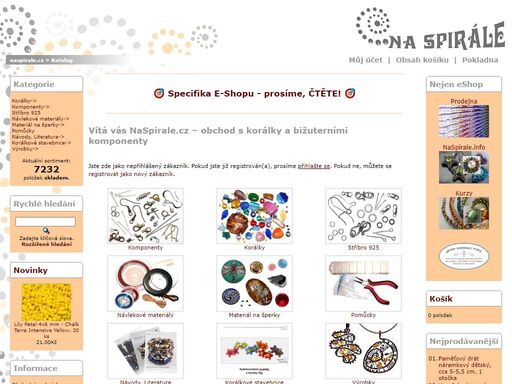 obchod se sortimentem: korálky, bižuterní komponenty, stříbro 925, toho rokail, swarovski, návlekové materiály, drátky, pomůcky, literatura
