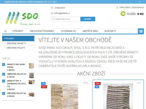 vítejte v našem obchodě. naše firma sdo group, spol. s r.o. patří mezi nejstarší a nejzkušenější výrobce ekologických paliv v čr. dřevěné brikety vyrábíme od roku 1992 a pelety od roku 2002. naše výrobky se vyznačují vysokou kvalitou a nízkou cenou. mezi naše největší odběratele patří například obi a biomac.