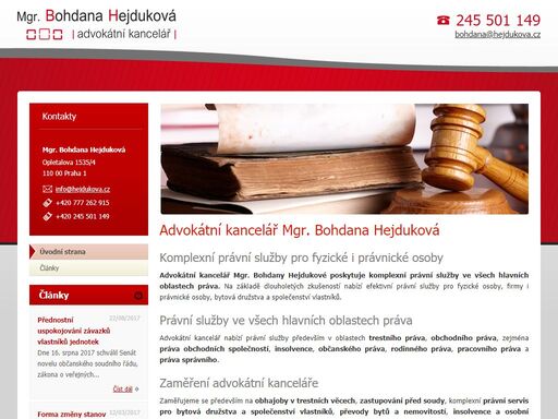 advokátní kancelář mgr. bohdana hejduková. komplexní právní služby pro firmy i fyzické osoby.