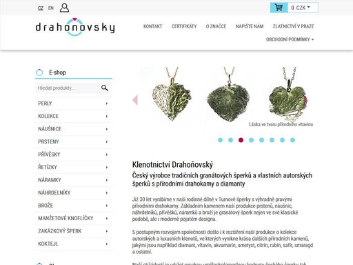 klenotnictví drahoňovský - český výrobce  tradičních granátových šperků a vlastních  autorských šperků s přírodními drahokamy  a diamanty studio šperk