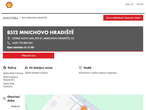 8512 mnichovo hradiště je čerpací stanice v oblasti mnichovo hradiště. tato stanice zahrnuje prodejna a toalety.