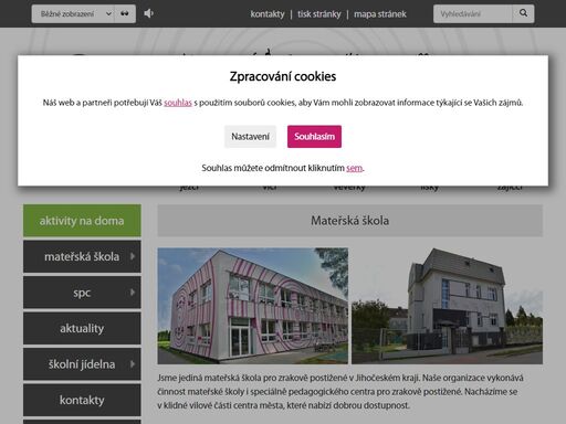 webové stránky mateřské školy pro zrakově postižené v českých budějovicích, zachariášova 5
