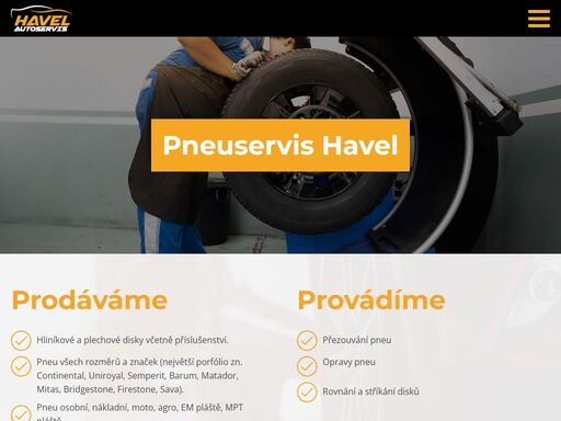 prodej pneu všech rozměrů a značek (největší porfólio zn. continental, uniroyal, semperit, barum, matador, mitas, bridgestone, firestone, sava). provádíme kompletní servis.